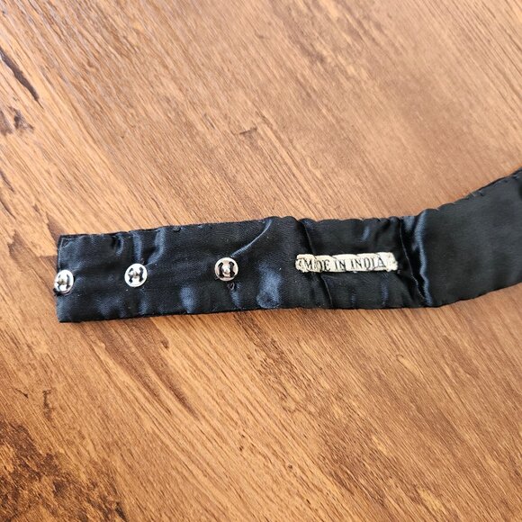 Vintage Gold Silver Bullion India Metal Embroidered Black Statement Waist Belt S - Picture 5 of 5